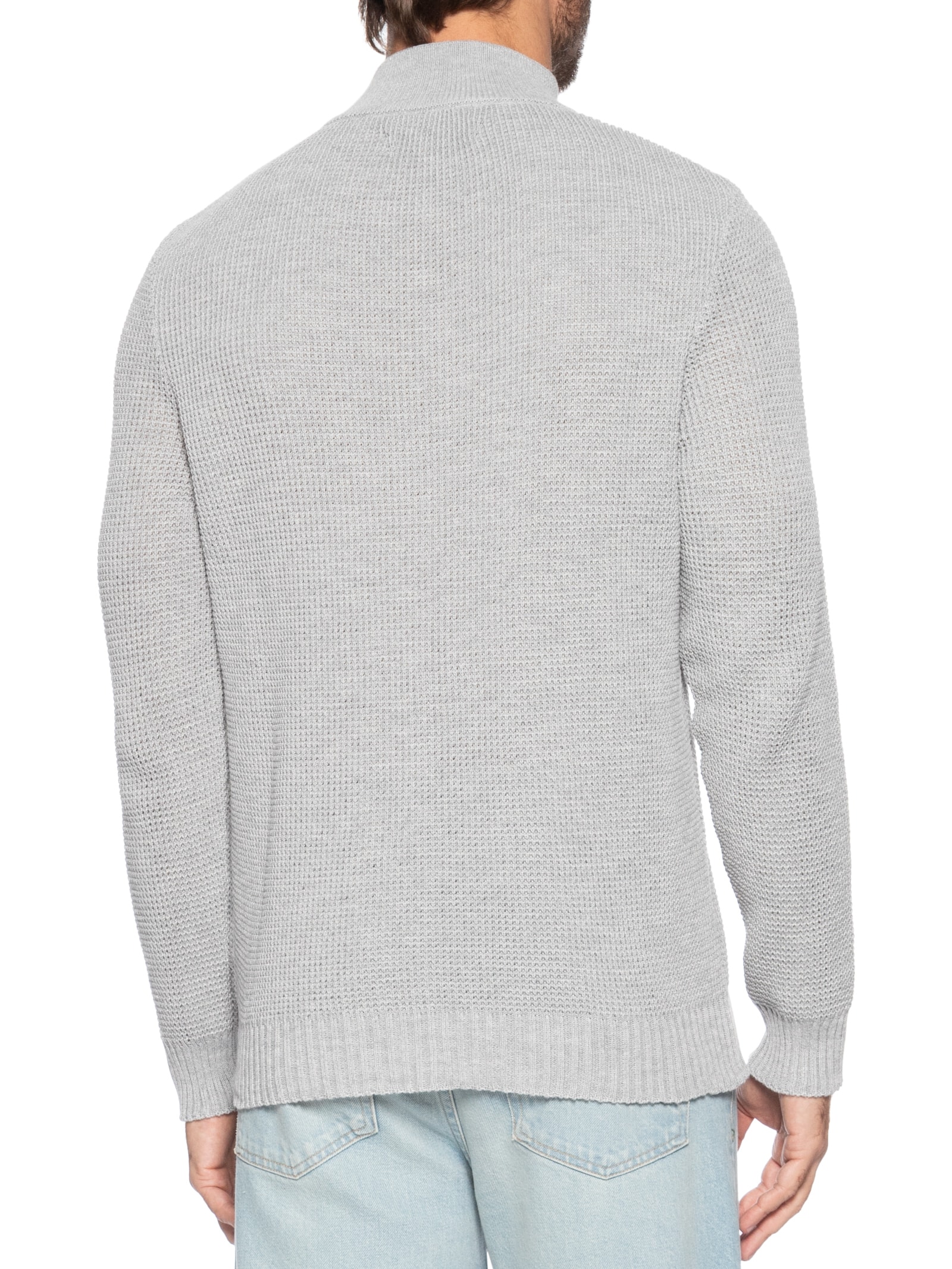 Sergio K - Suéter Masculino Half Zip Em Tricot Waff - Cinza
