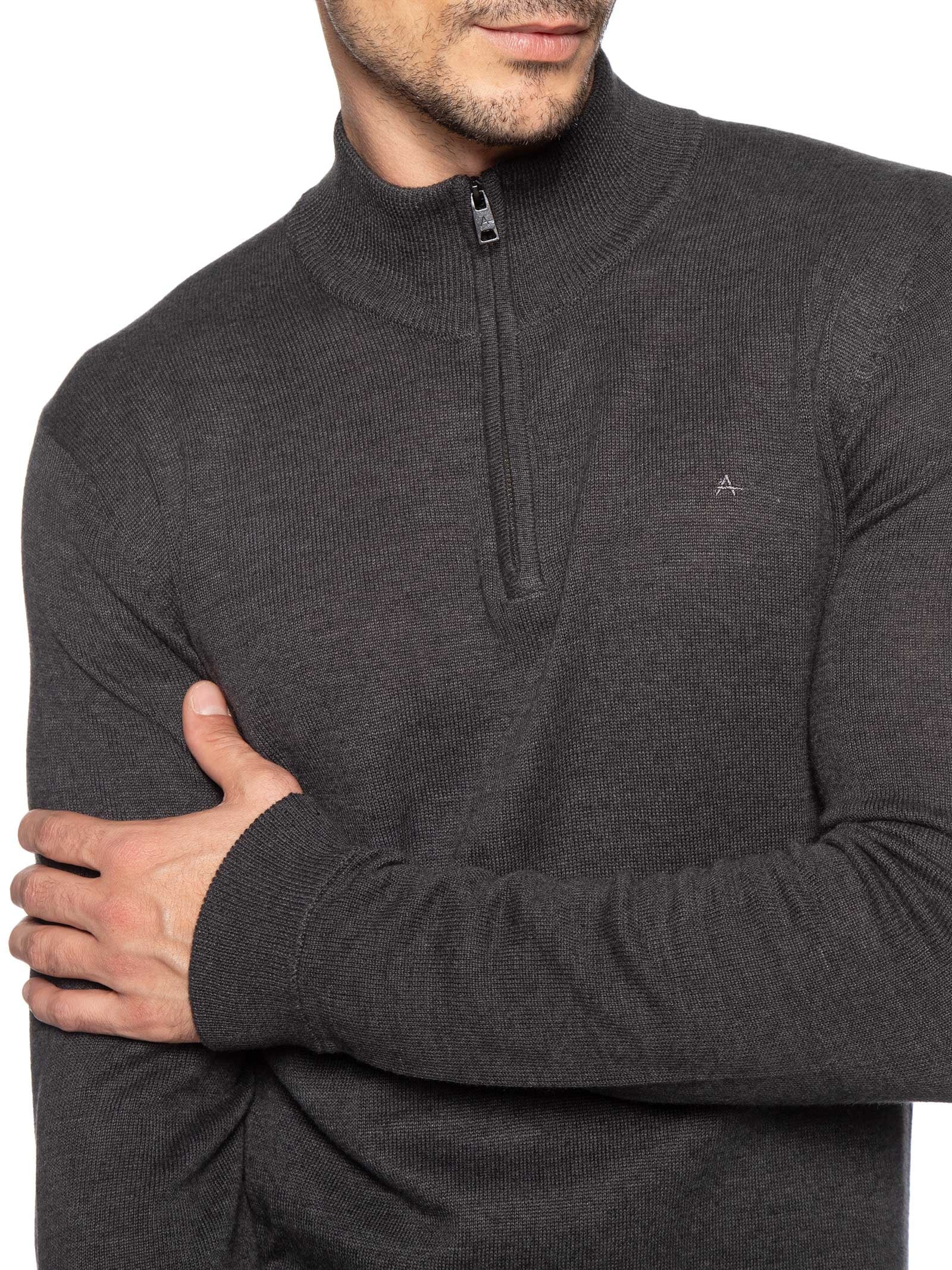Suéter Masculino Half Zip Logo Surton Tricot Cinza Aramis