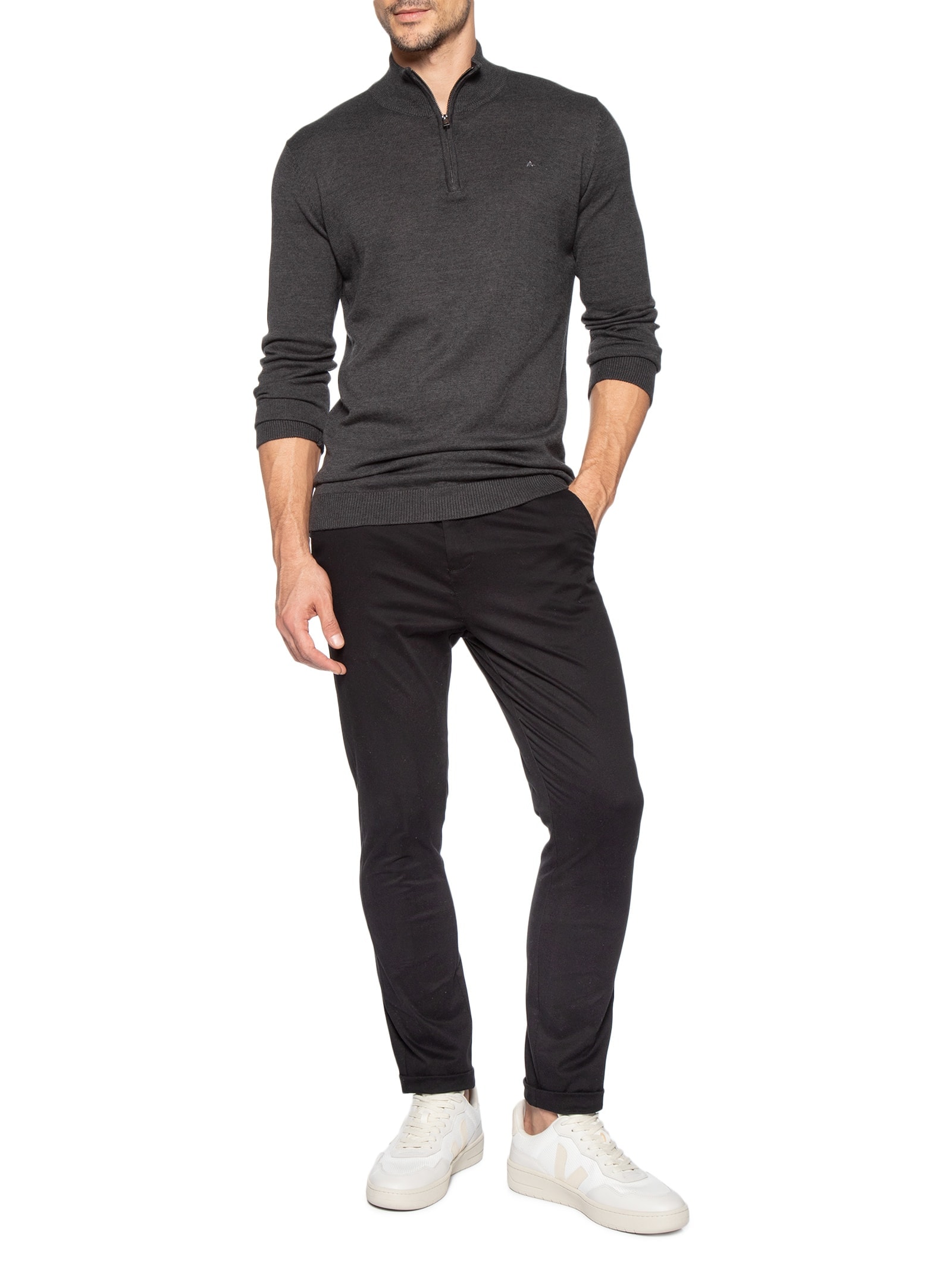 Suéter Masculino Half Zip Logo Surton Tricot Cinza Aramis