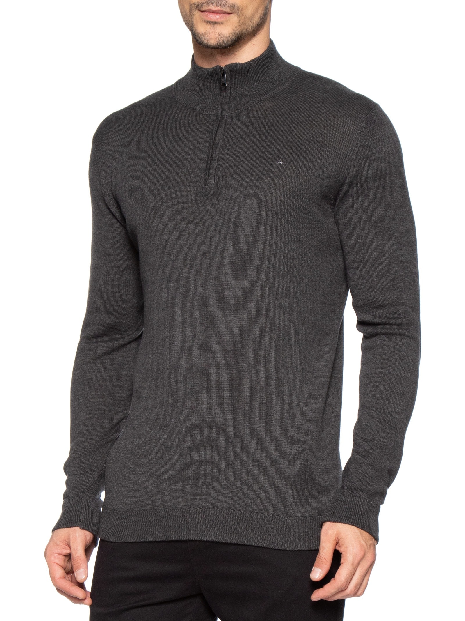 Suéter Masculino Half Zip Logo Surton Tricot Cinza Aramis