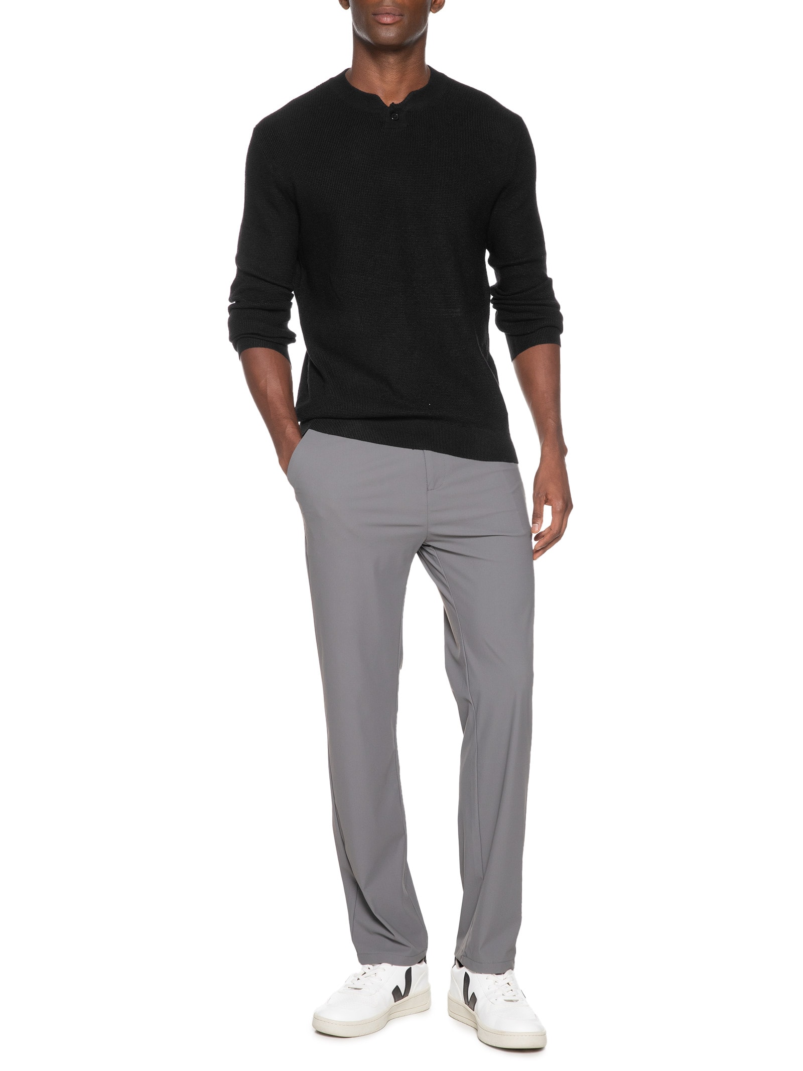 2 Essential - Suéter Masculino Henley - Preto