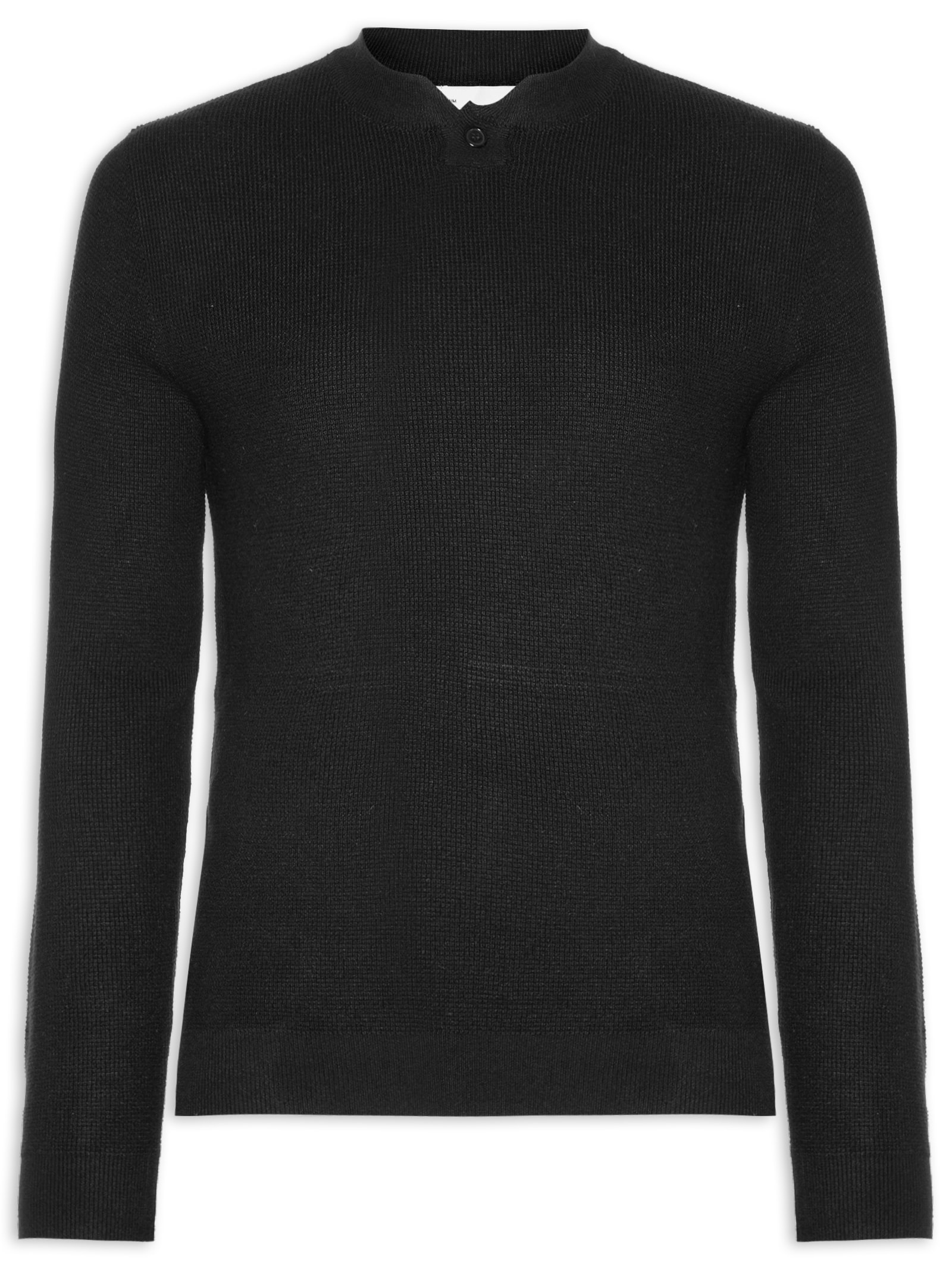【新品】m.u RIB 2WAY Henley neck L/S T　BLACK 2 Essential - Suéter Masculino Henley - Preto