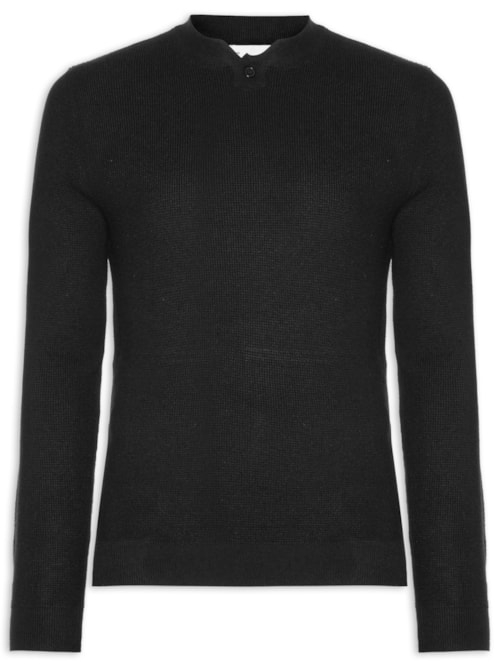 Suéter Masculino Henley – Preto