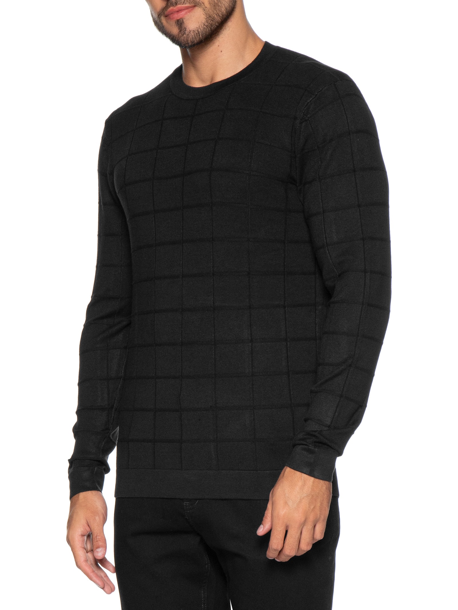 Suéter Masculino Jacquard New Square Tricot – Preto Aramis