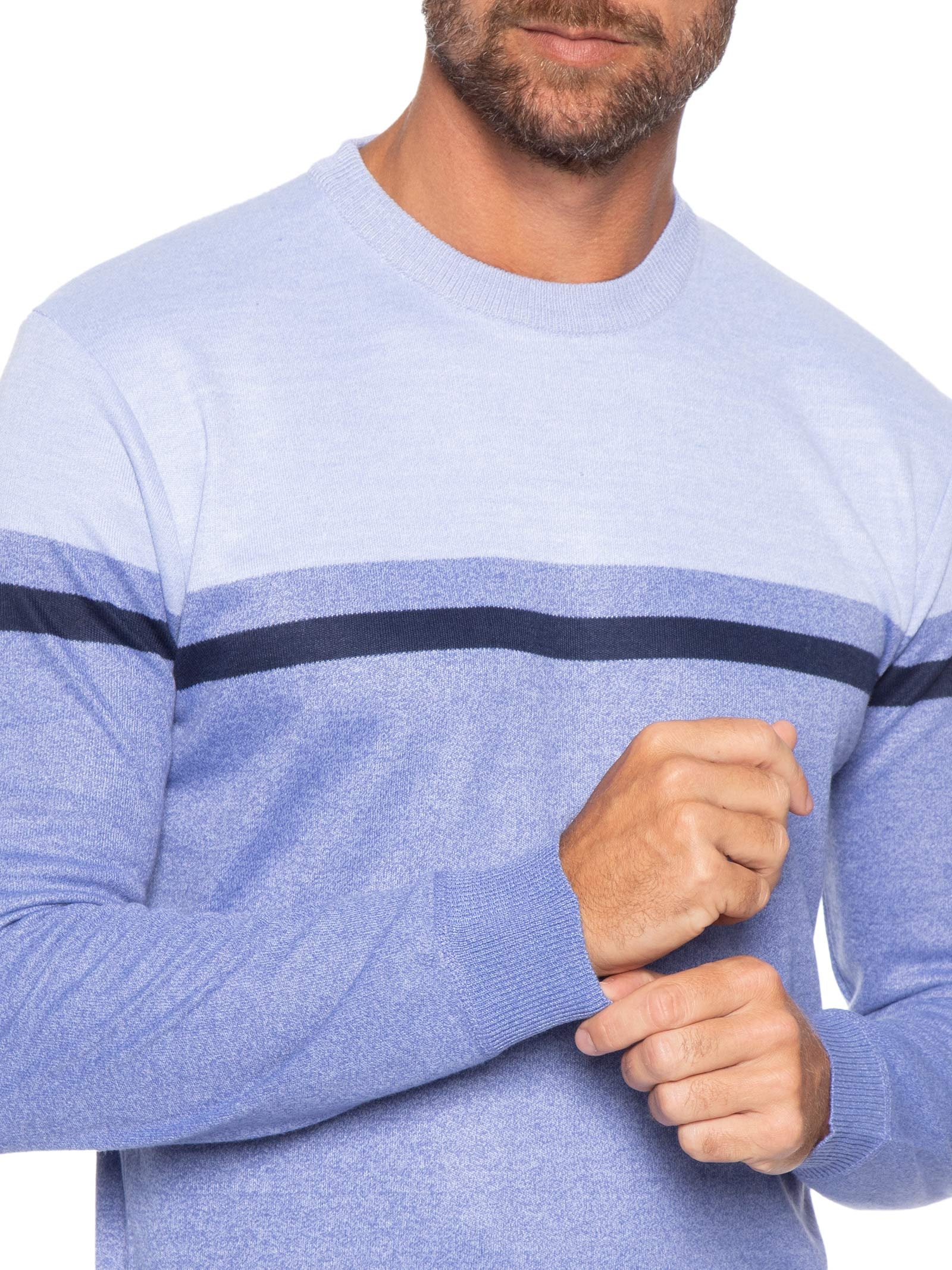 Suéter Masculino Listrado Gola Redonda Azul '2 Essential