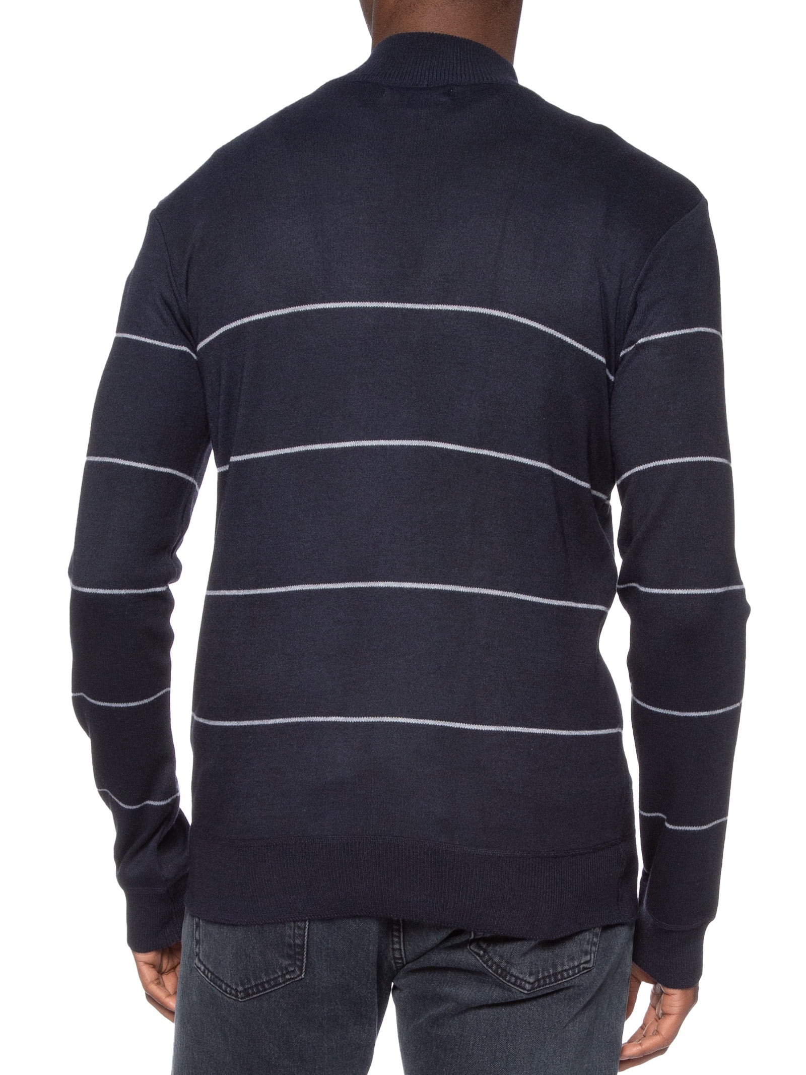 Suéter Masculino Listrado Meio Zíper Azul '2 Essential