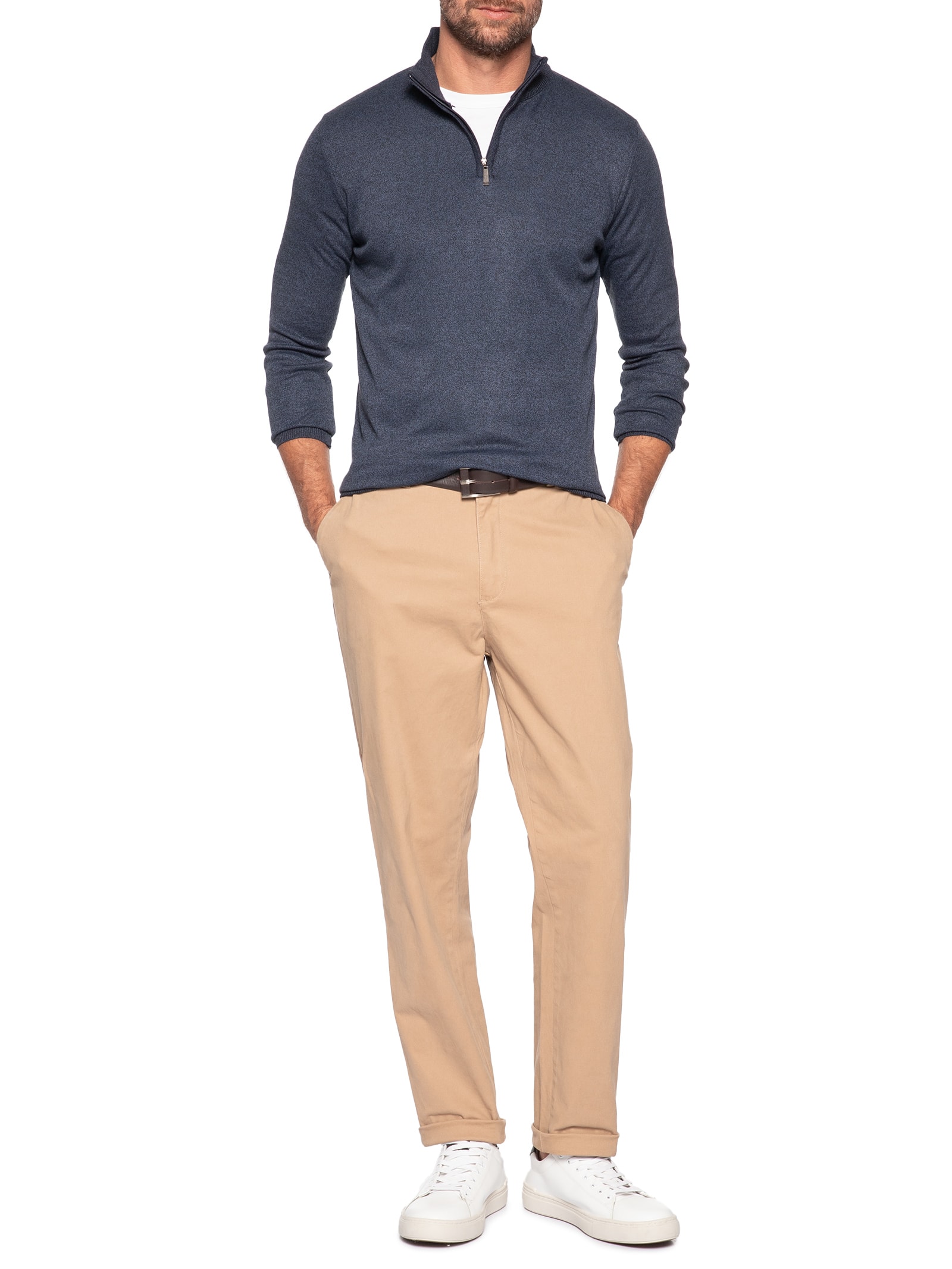 Suéter Masculino Meio Zíper Azul '2 Essential