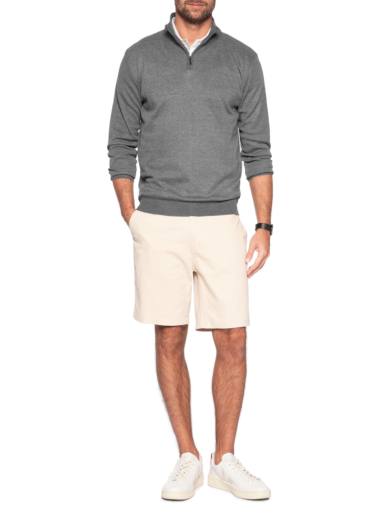 Suéter Masculino Meio Zíper Cinza '2 Essential