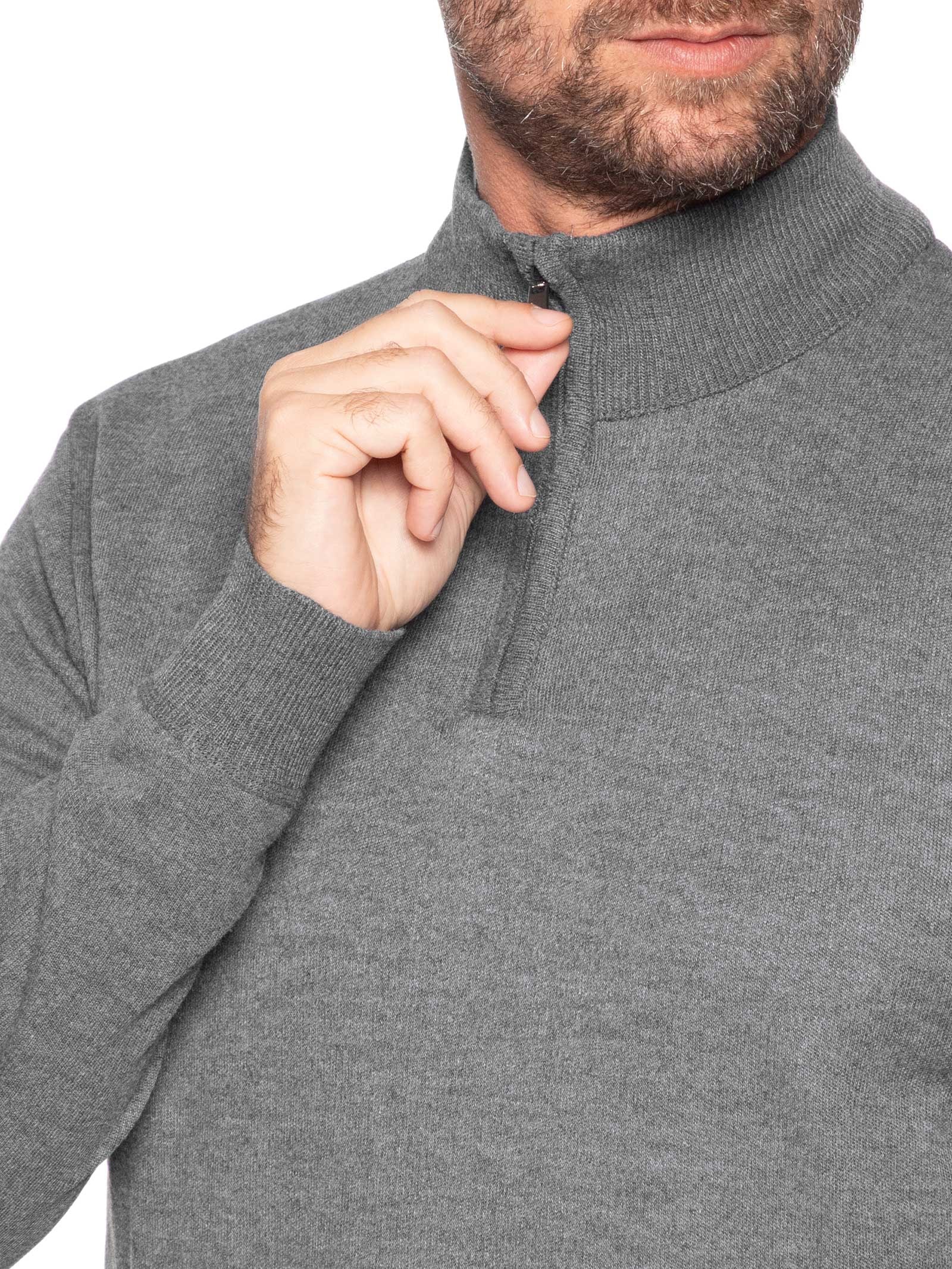 Suéter Masculino Meio Zíper Cinza '2 Essential