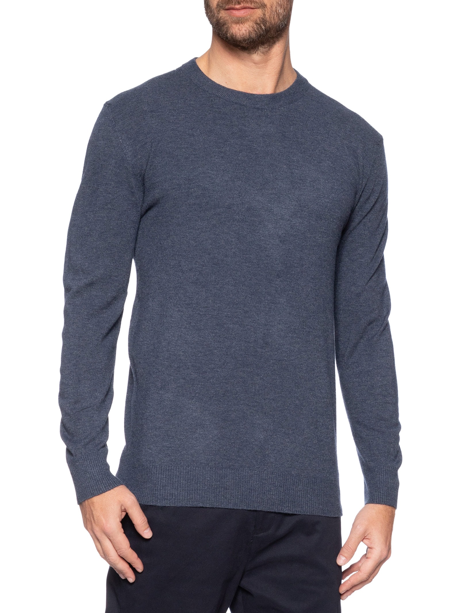 Suéter Masculino Mescla Gola Redonda Azul '2 Essential