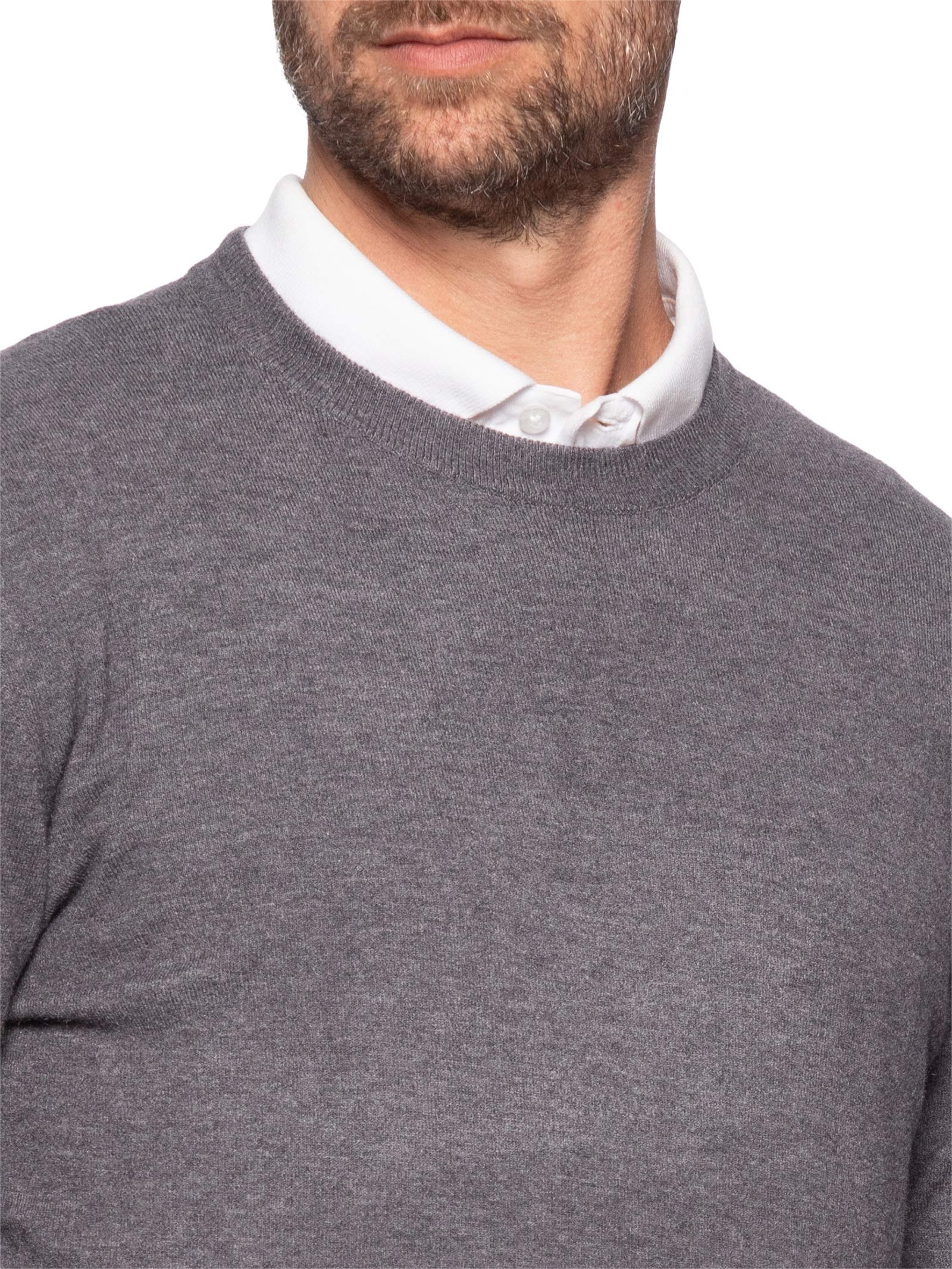 Suéter Masculino Mescla Gola Redonda Cinza '2 Essential
