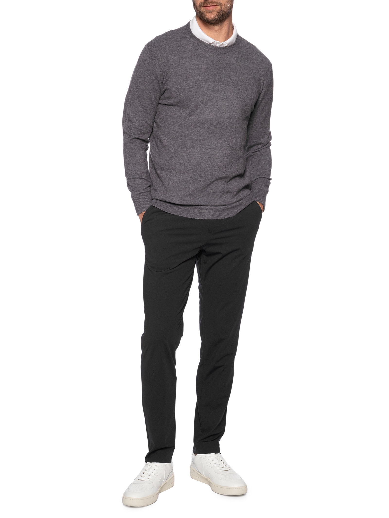 Suéter Masculino Mescla Gola Redonda Cinza '2 Essential