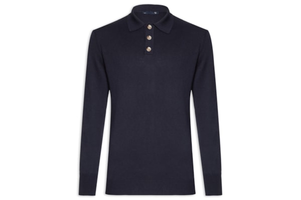 Suéter Masculino Polo Manga Longa Algodão Pima Com Cashmere - Azul