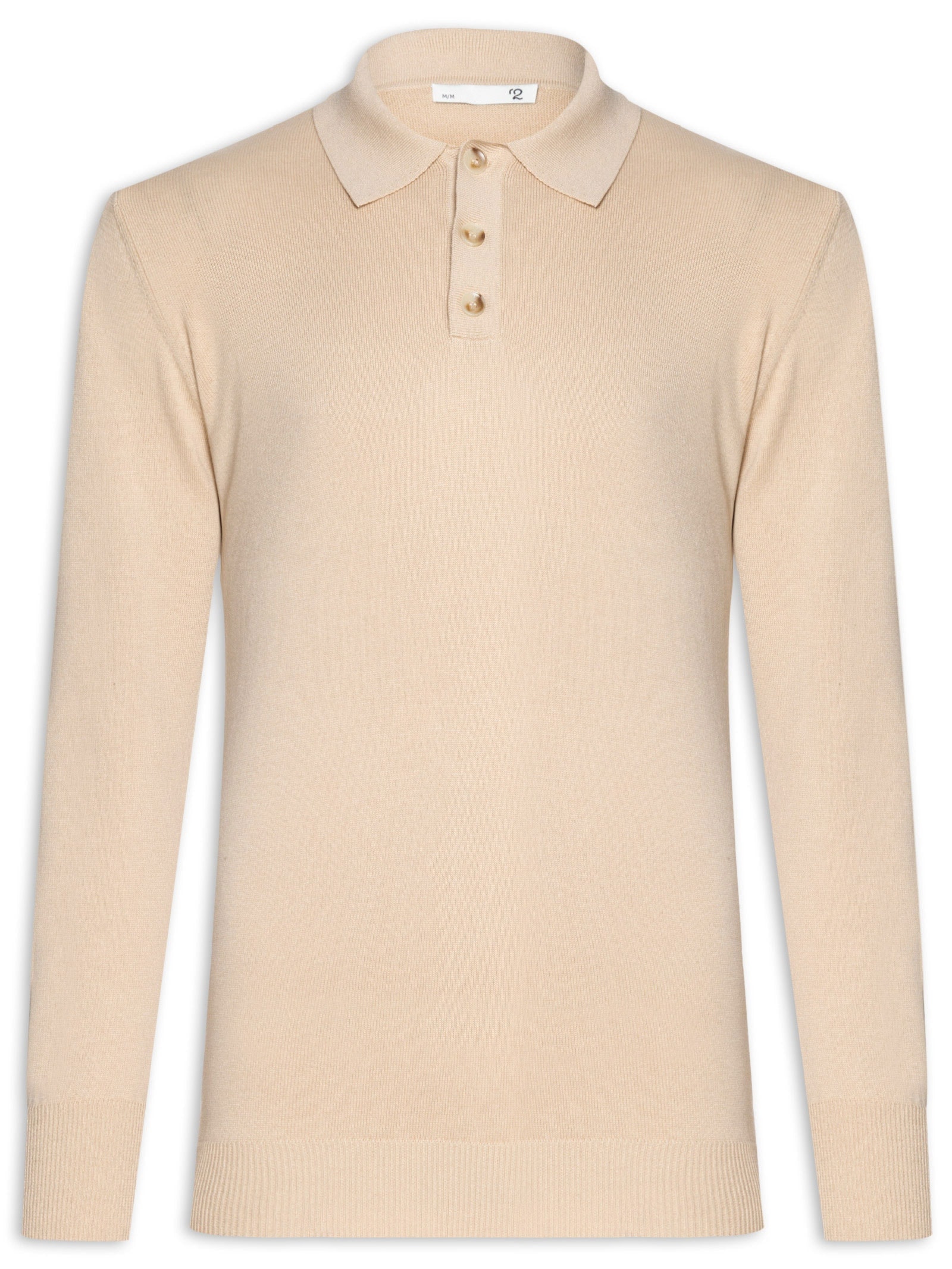 Suéter Masculino Polo Manga Longa Algodão Pima Com Cashmere Bege '2 Essential