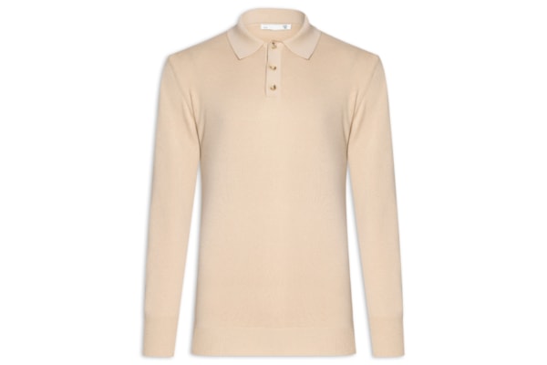 Suéter Masculino Polo Manga Longa Algodão Pima Com Cashmere - Bege