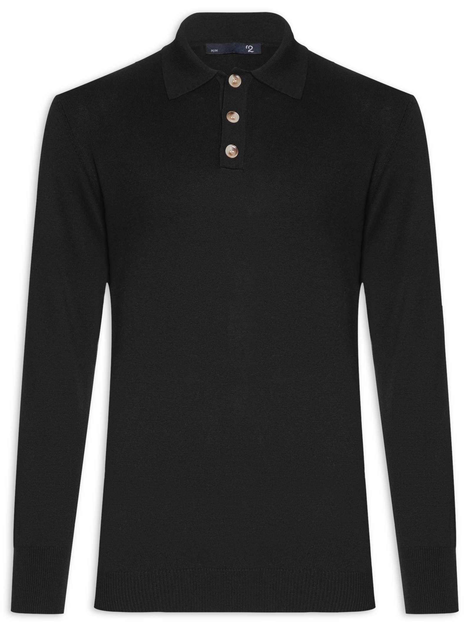 Suéter Masculino Polo Manga Longa Algodão Pima com Cashmere Preto '2 Essential
