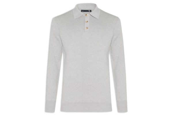 Suéter Masculino Polo Manga Longa Algodão Pima Com Cashmere – Cinza