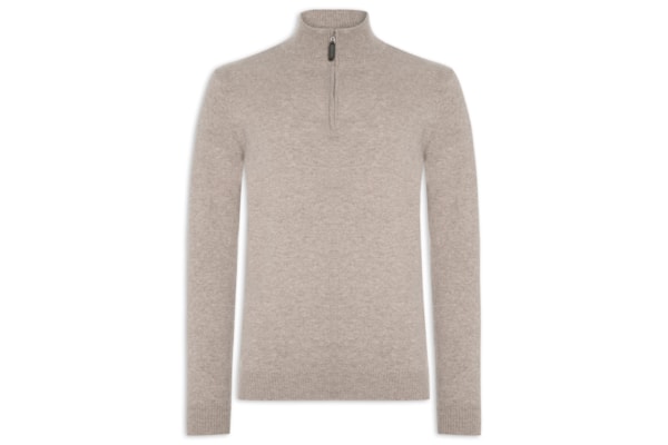 Suéter Masculino Puro Cashmere Detalhe Zíper - Bege