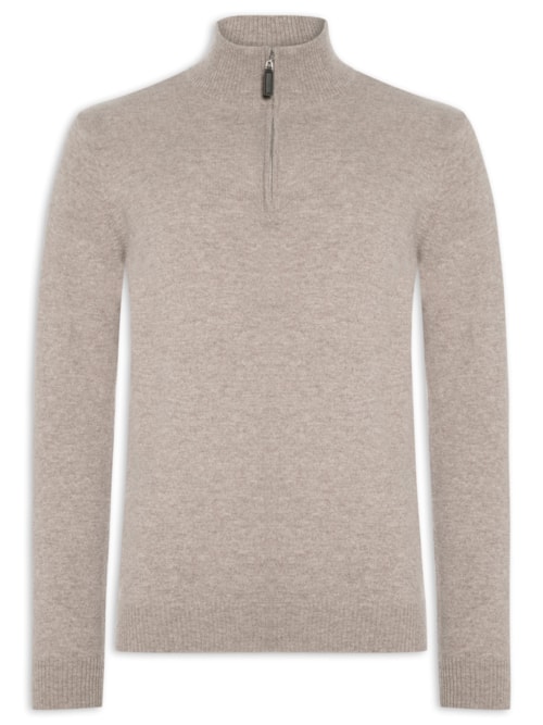 Suéter Masculino Puro Cashmere Detalhe Zíper - Bege