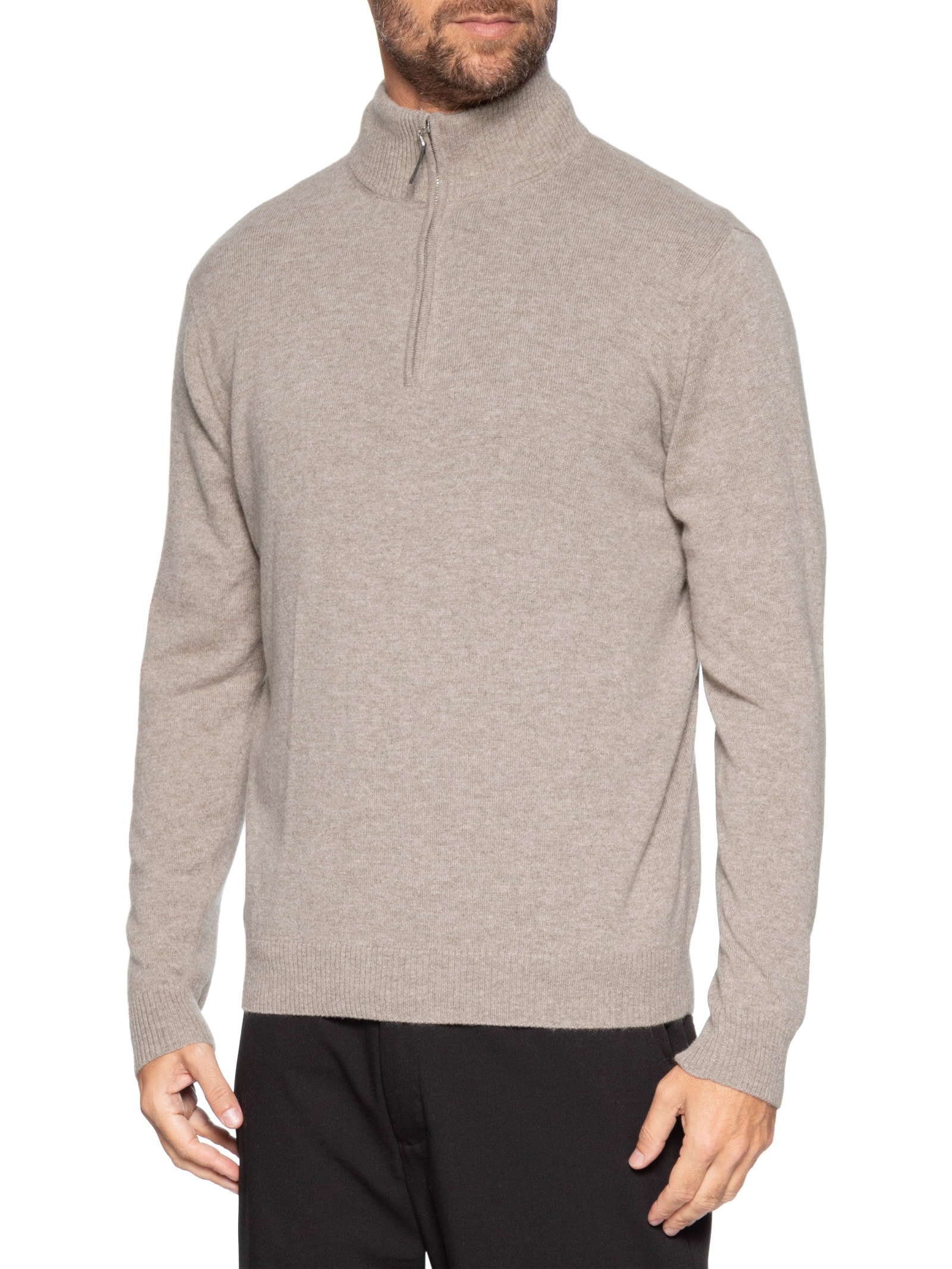 Suéter Masculino Puro Cashmere Detalhe Zíper Bege '2 Essential