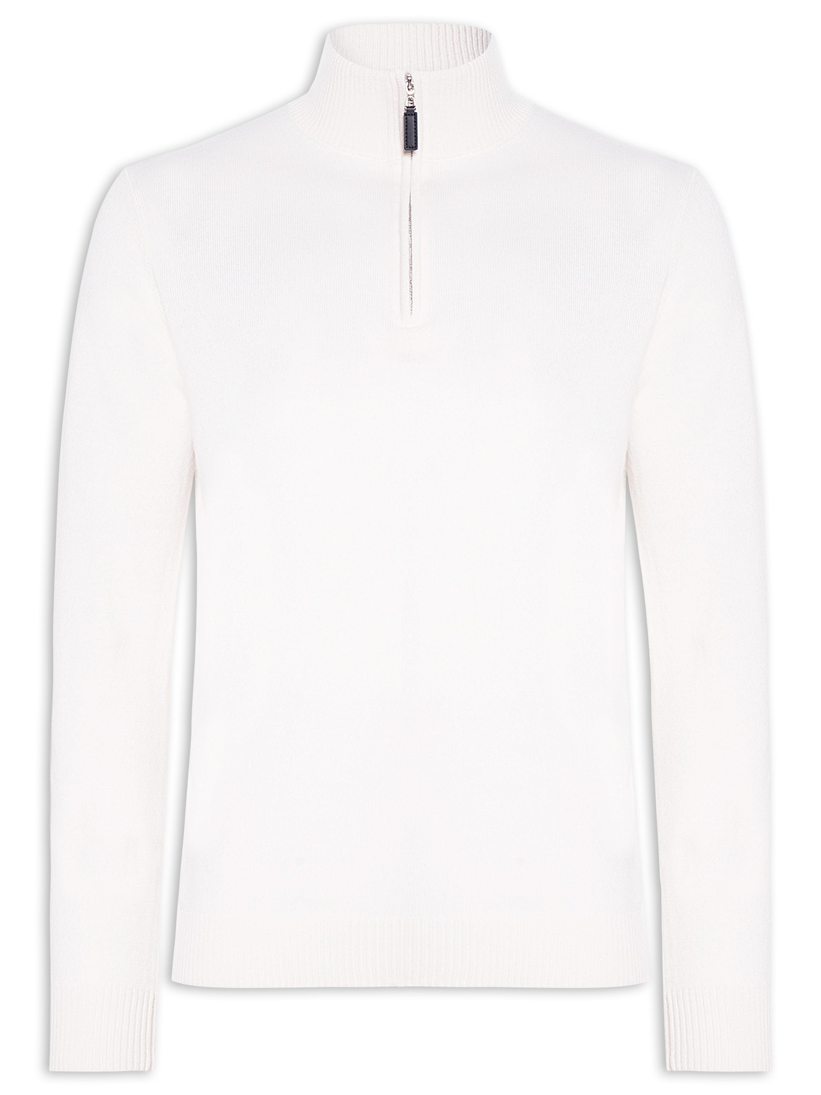 Suéter Masculino Puro Cashmere Detalhe Zíper Branco '2 Essential