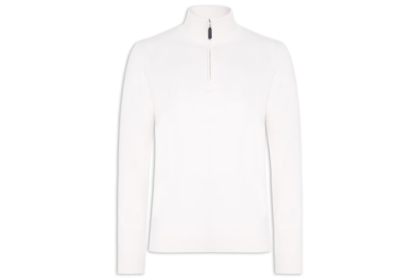 Suéter Masculino Puro Cashmere Detalhe Zíper - Branco