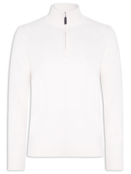 Suéter Masculino Puro Cashmere Detalhe Zíper – Branco