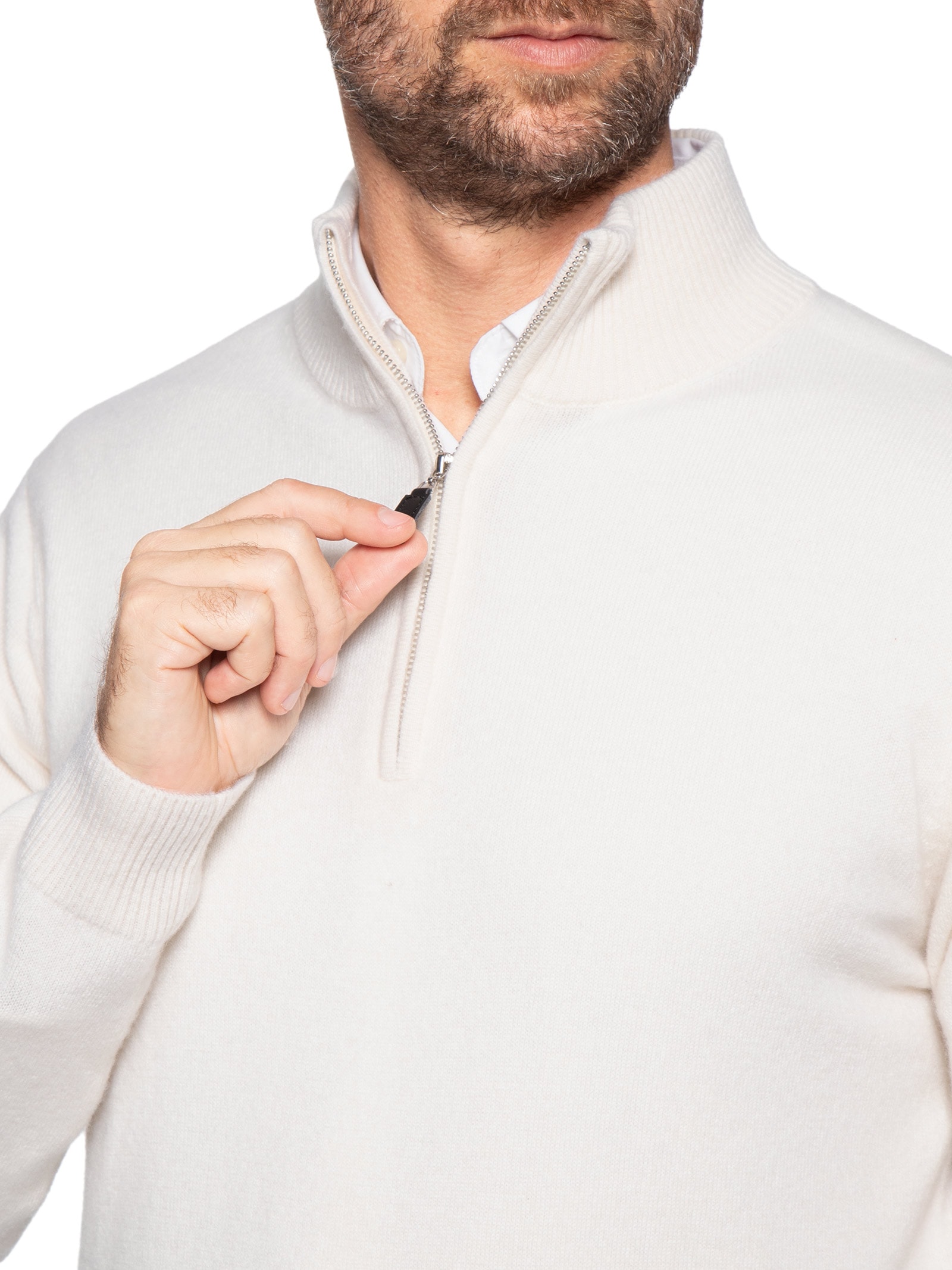 Suéter Masculino Puro Cashmere Detalhe Zíper Branco '2 Essential