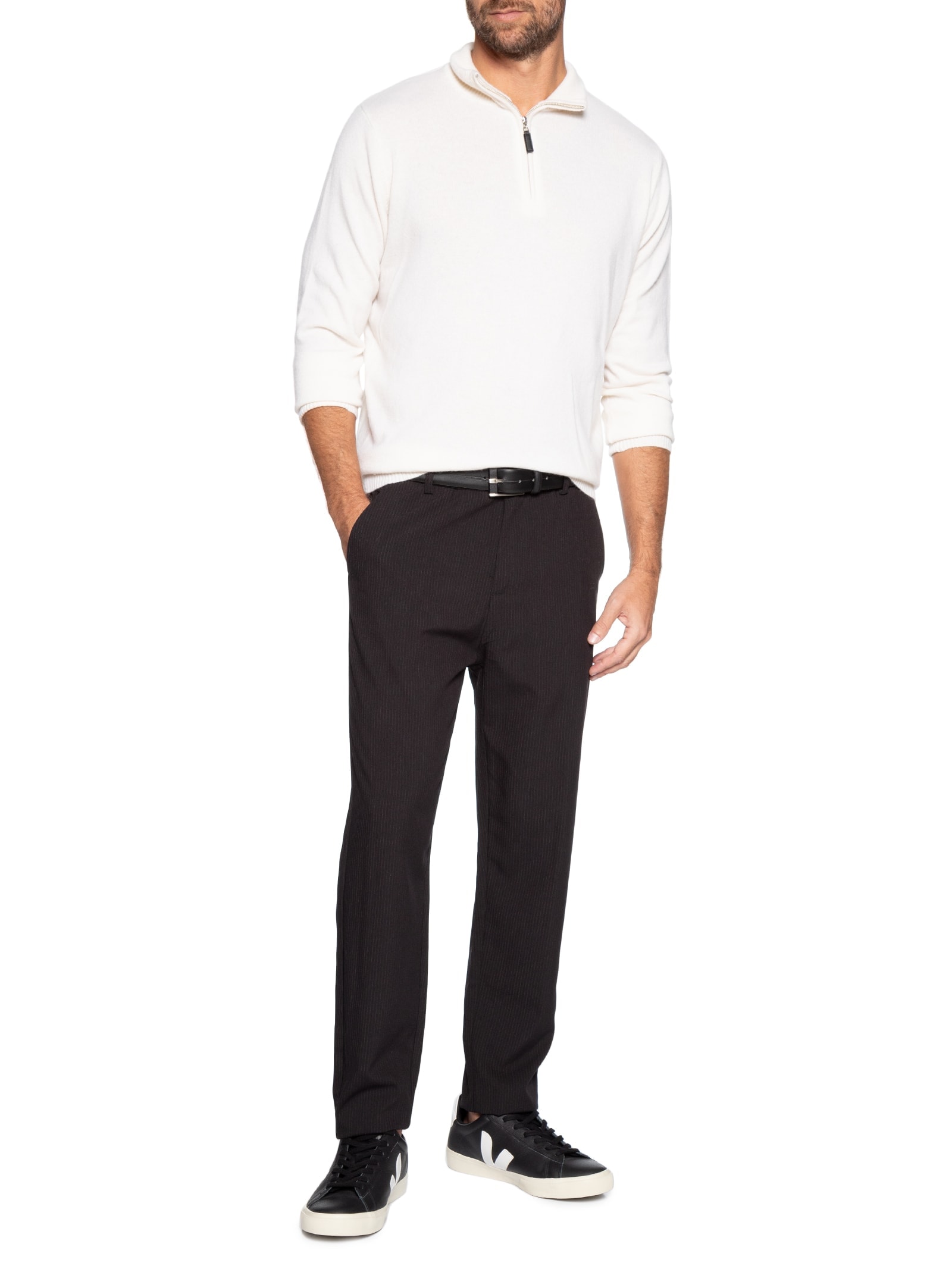 Suéter Masculino Puro Cashmere Detalhe Zíper Branco '2 Essential