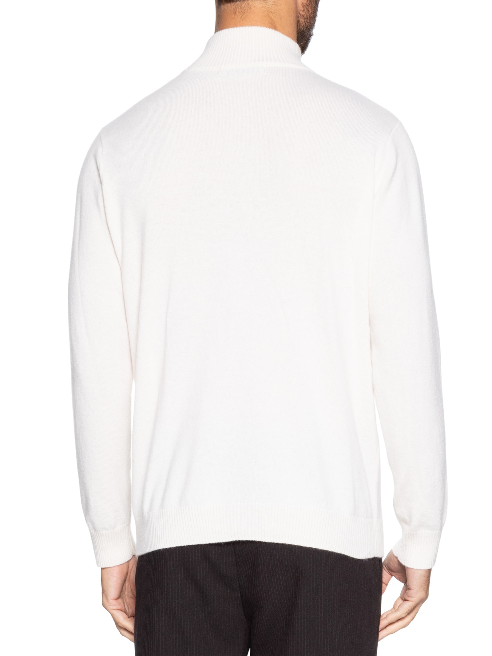 Suéter Masculino Puro Cashmere Detalhe Zíper Branco '2 Essential