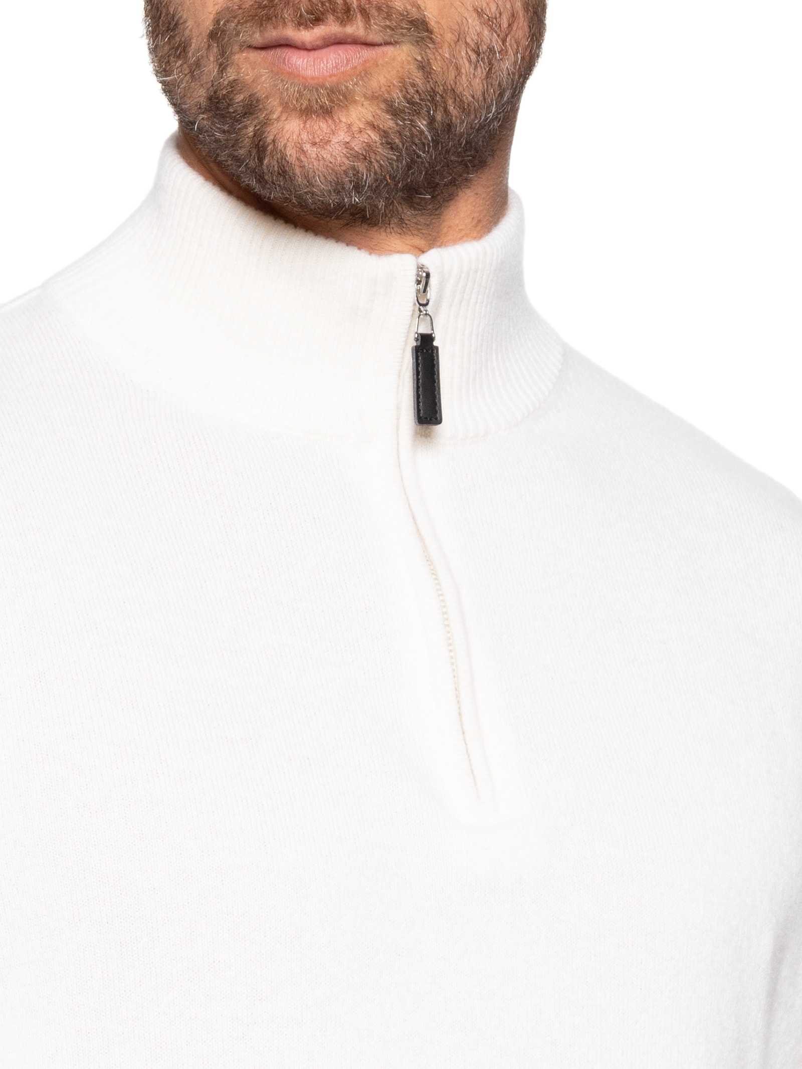 Suéter Masculino Puro Cashmere Detalhe Zíper Branco '2 Essential