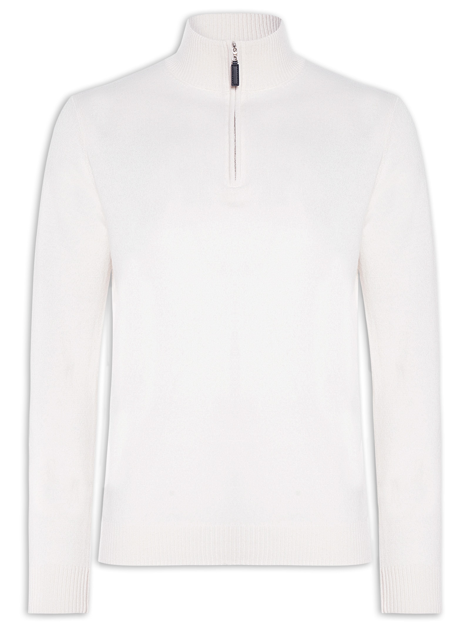 Suéter Masculino Puro Cashmere Detalhe Zíper Branco '2 Essential