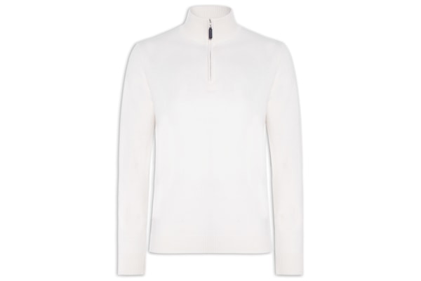Suéter Masculino Puro Cashmere Detalhe Zíper - Branco