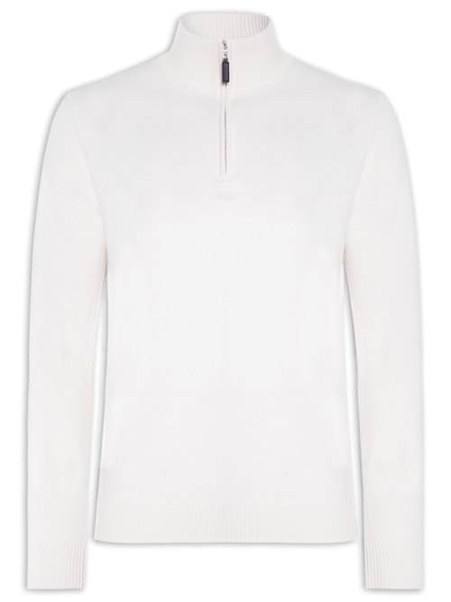 Suéter Masculino Puro Cashmere Detalhe Zíper - Branco