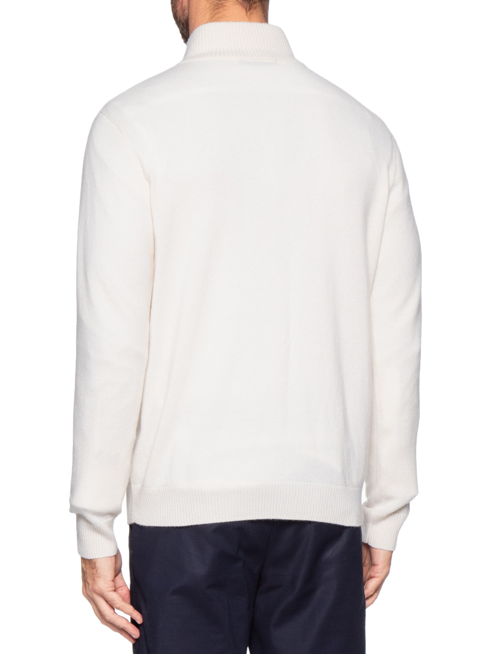 Suéter Masculino Puro Cashmere Detalhe Zíper Branco '2 Essential