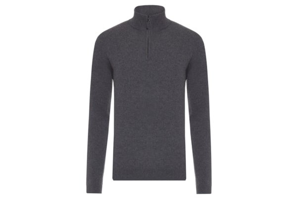 Suéter Masculino Puro Cashmere Detalhe Zíper - Cinza
