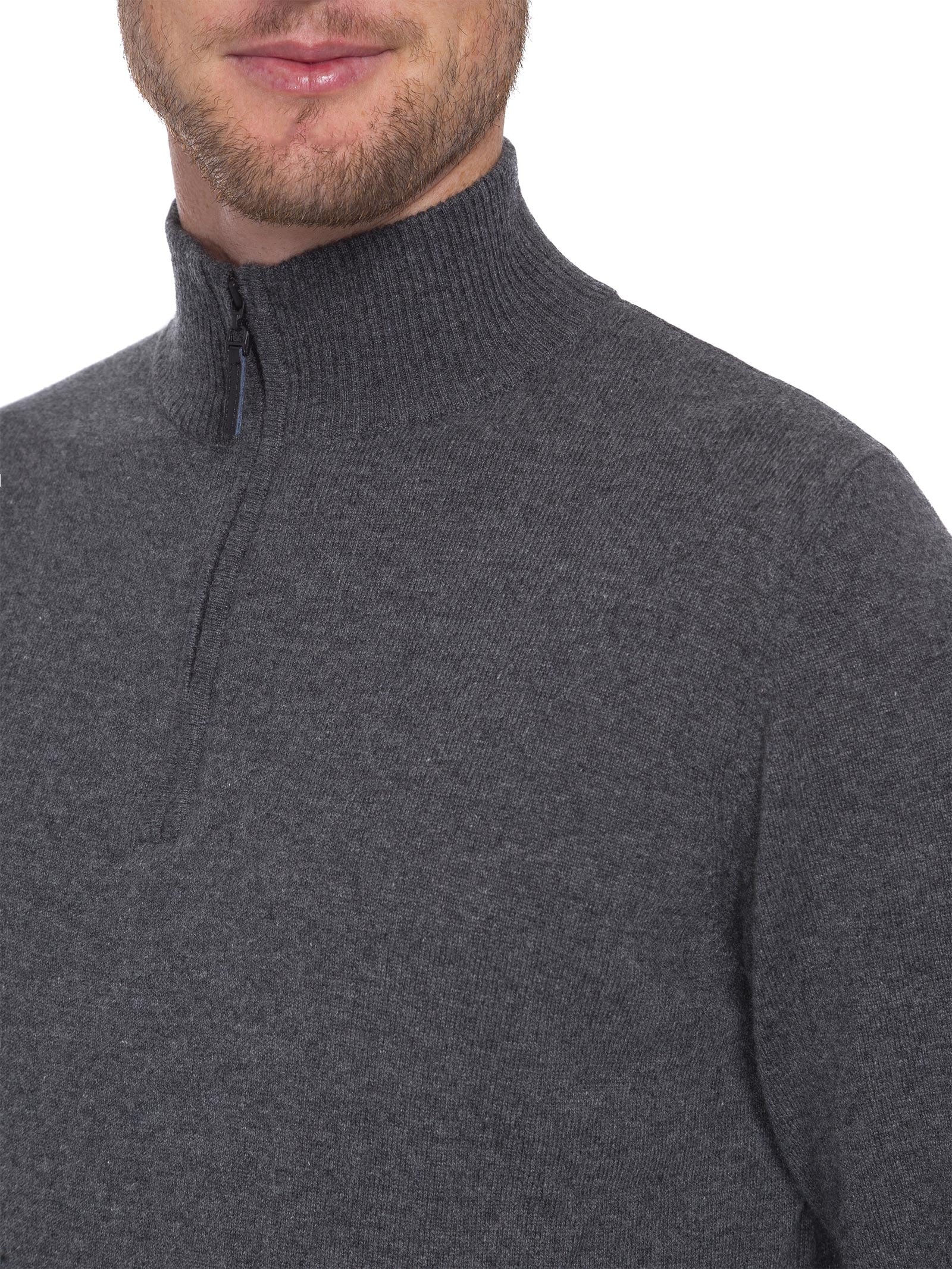 Suéter Masculino Puro Cashmere Detalhe Zíper Cinza '2 Essential