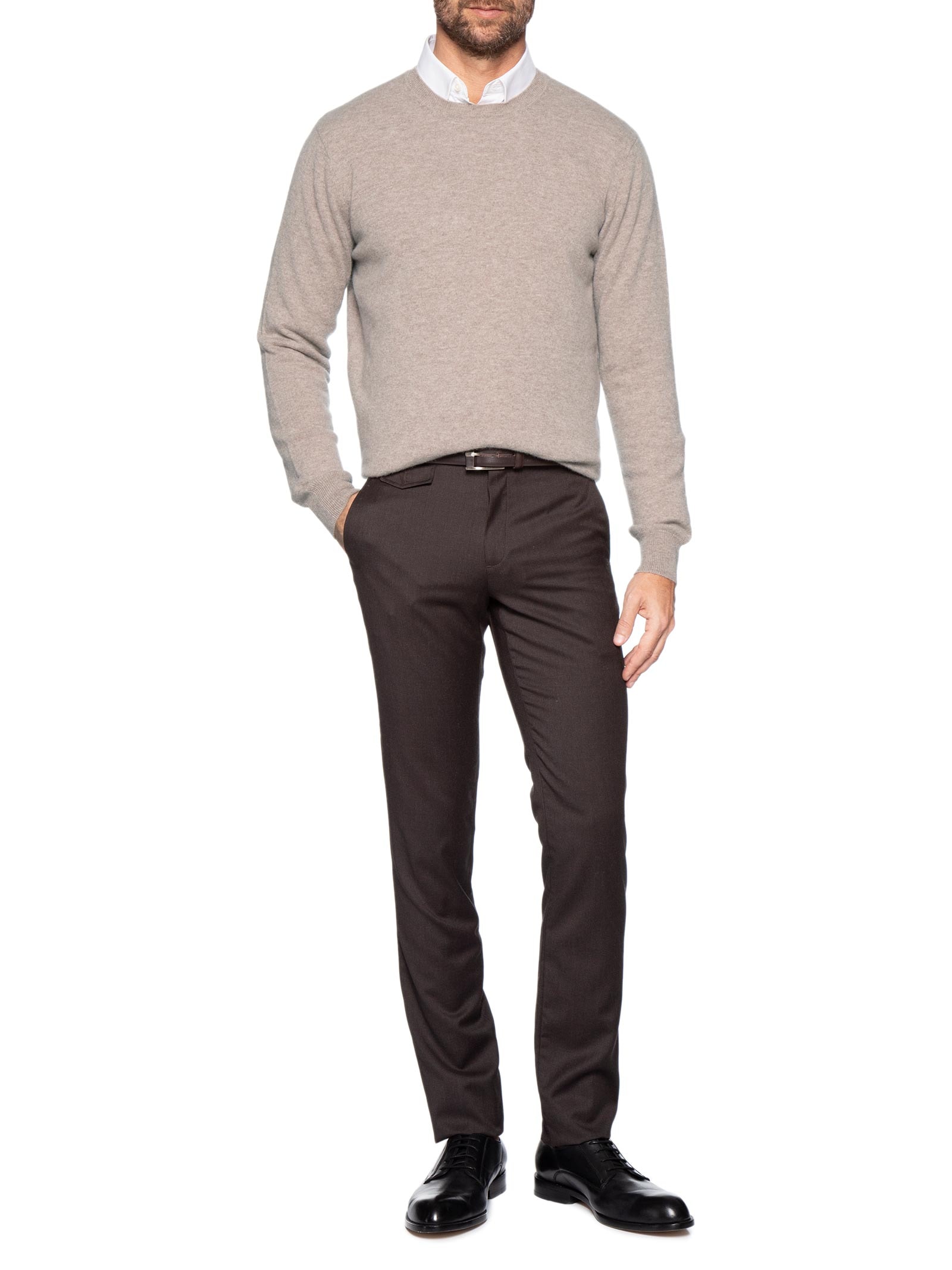 Suéter Masculino Puro Cashmere Gola Careca Bege '2 Essential