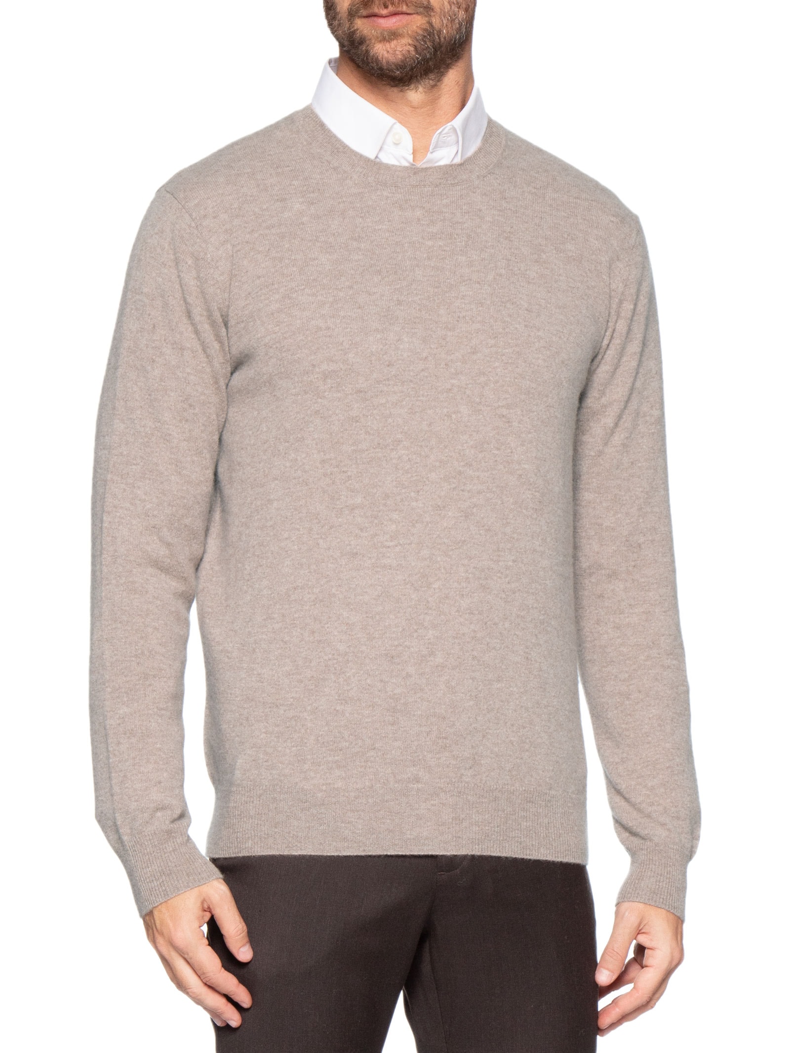 Suéter Masculino Puro Cashmere Gola Careca Bege '2 Essential