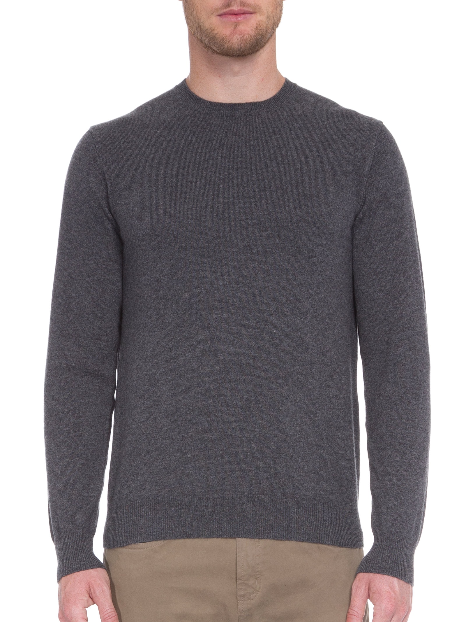 Suéter Masculino Puro Cashmere Gola Careca Cinza '2 Essential