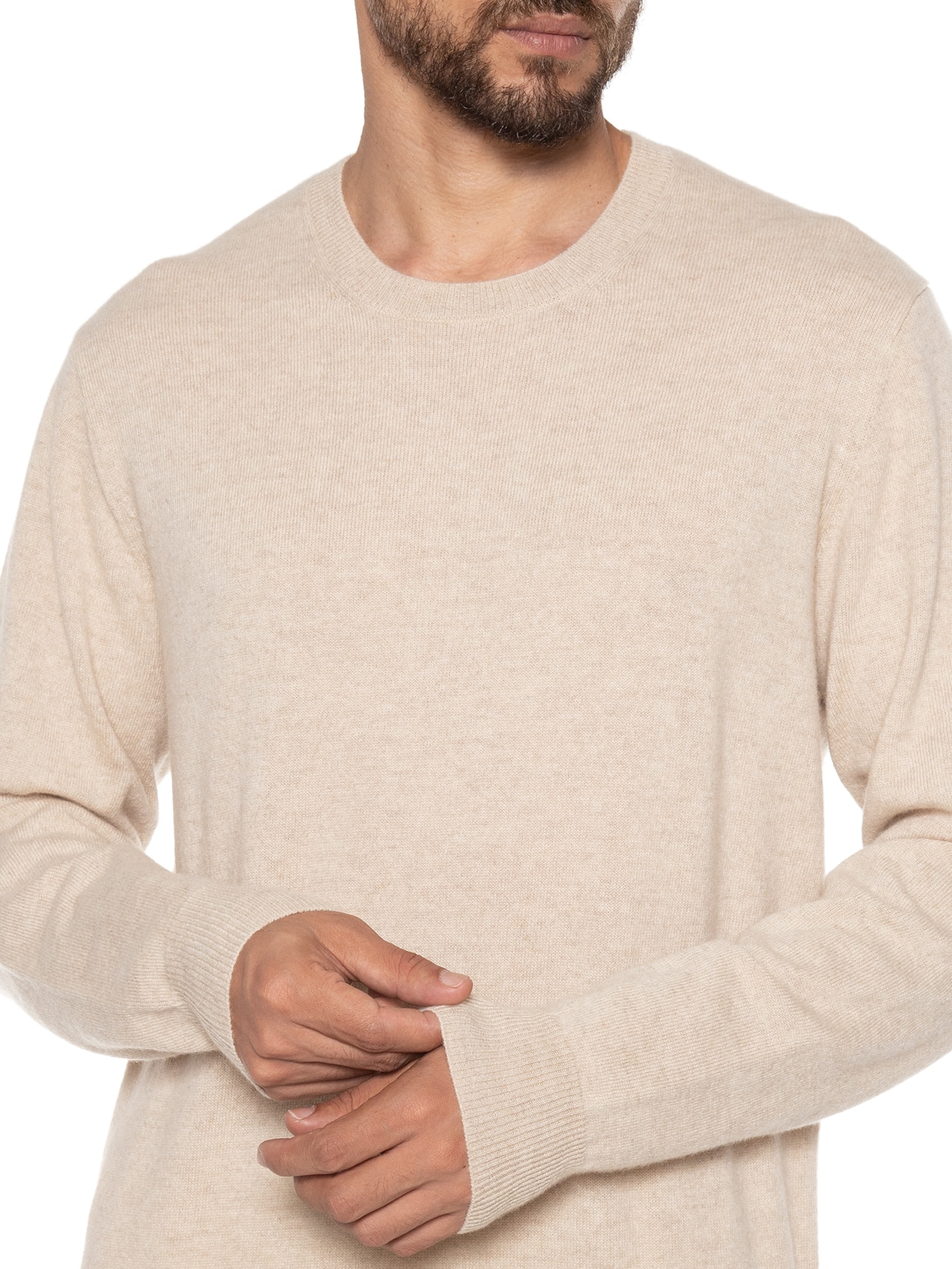 Suéter Masculino Puro Cashmere Gola Redonda Bege '2 Essential