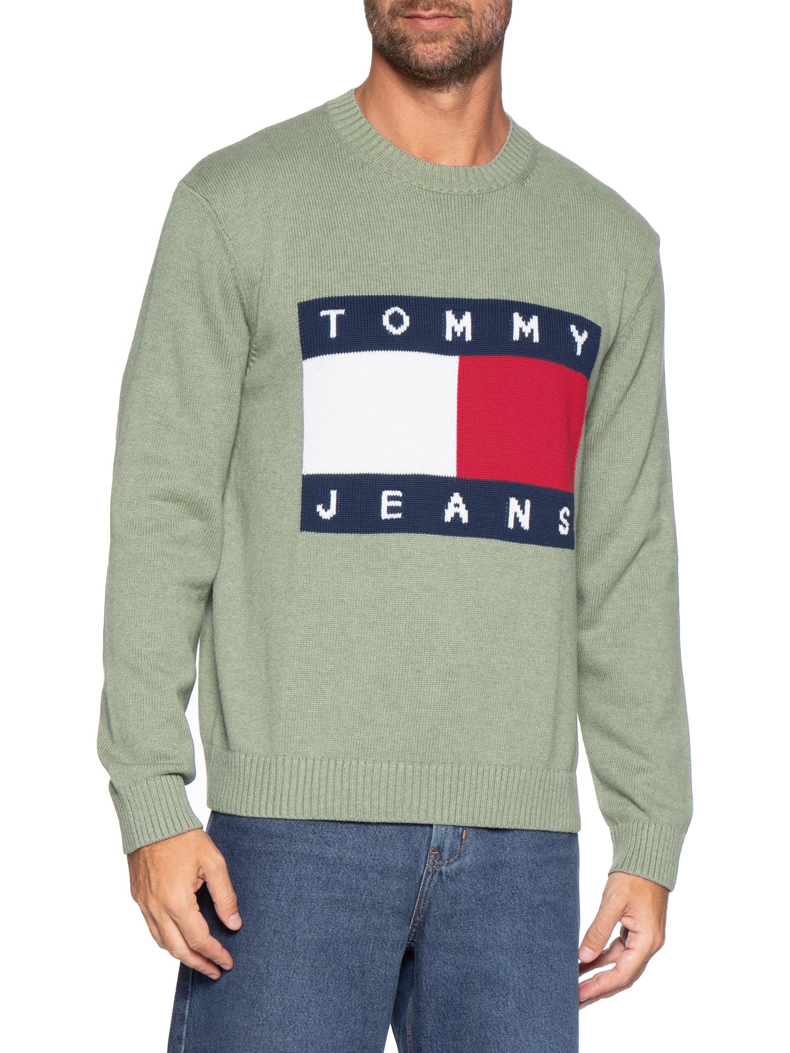 Suéter Masculino Regular Fit Mesclado Com Logo Cinza Tommy Jeans