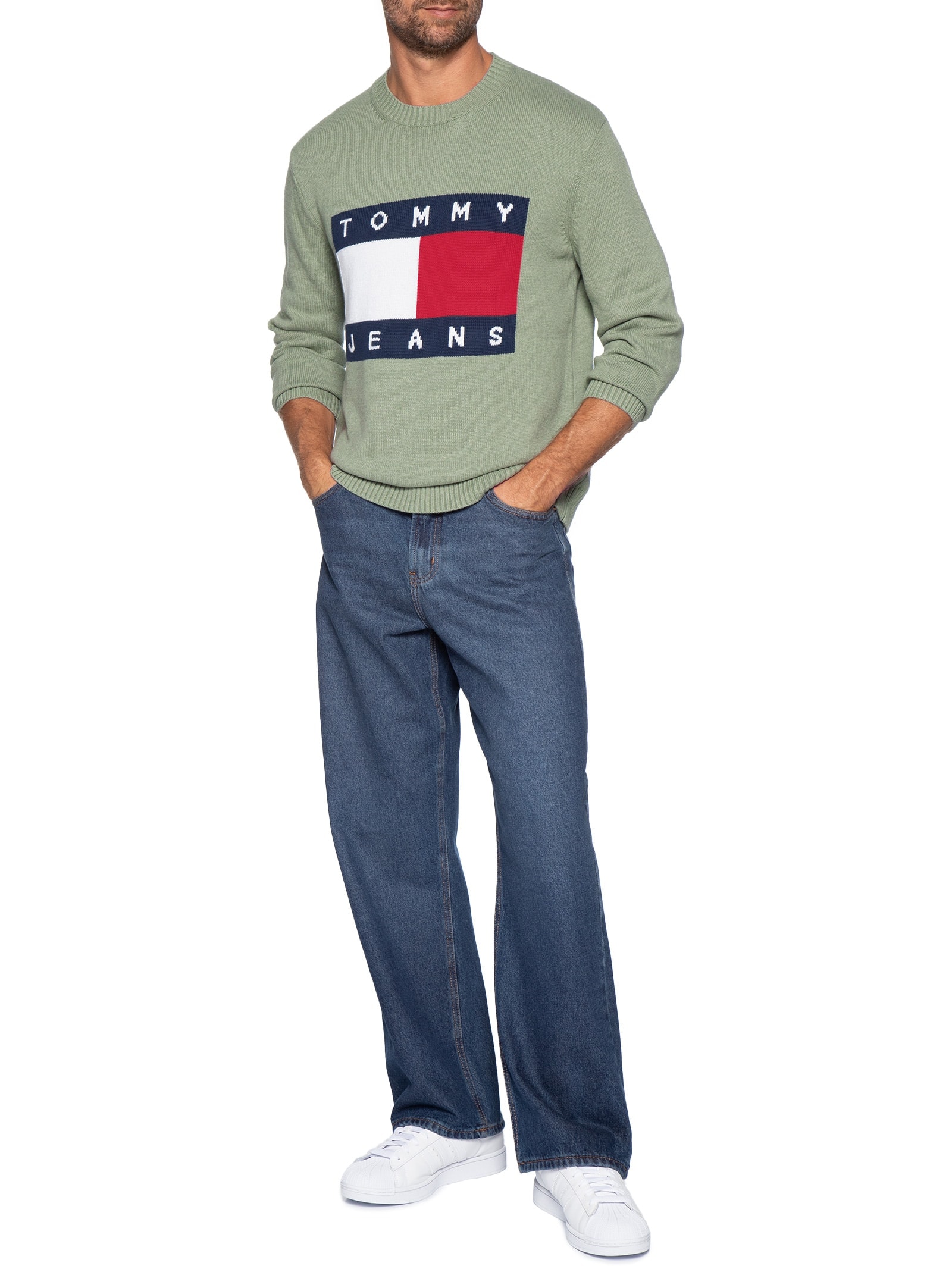 Suéter Masculino Regular Fit Mesclado Com Logo Cinza Tommy Jeans