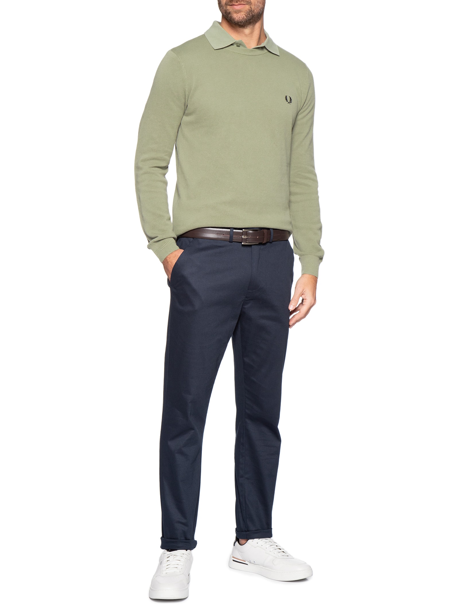 Suéter Masculino Regular Fit Piquê Stitch Verde Fred Perry