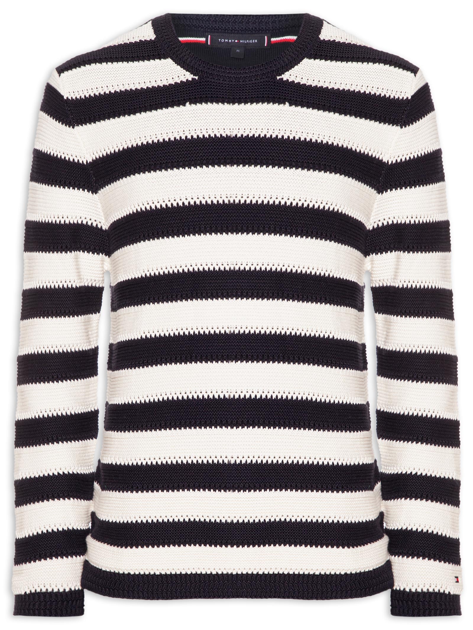 Suéter Masculino Relaxed Fit Crochet Block Listrado Azul Tommy Hilfiger