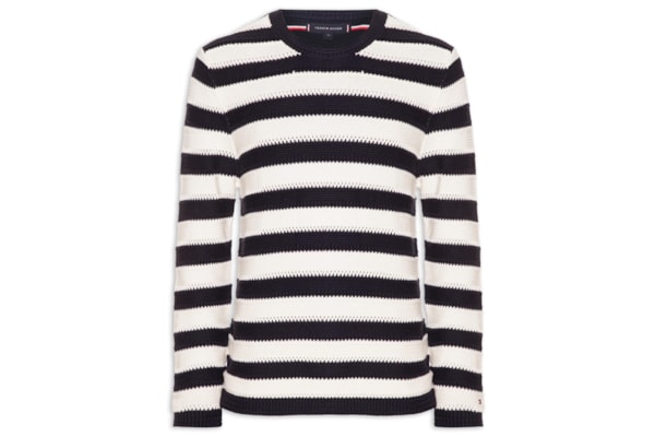 Suéter Masculino Relaxed Fit Crochet Block Listrado - Azul