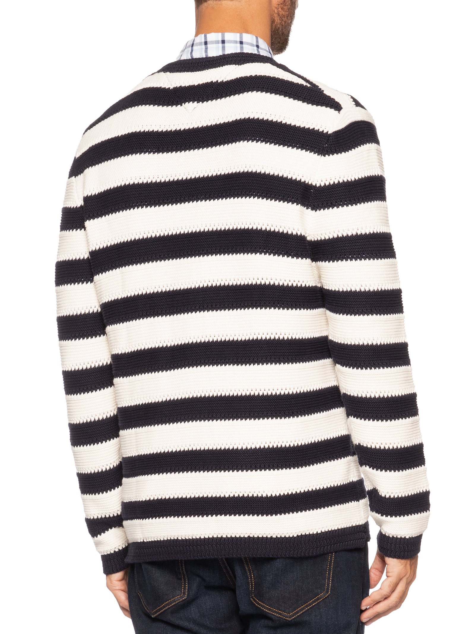 Suéter Masculino Relaxed Fit Crochet Block Listrado Azul Tommy Hilfiger