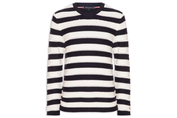 Suéter Masculino Relaxed Fit Crochet Block Listrado - Azul