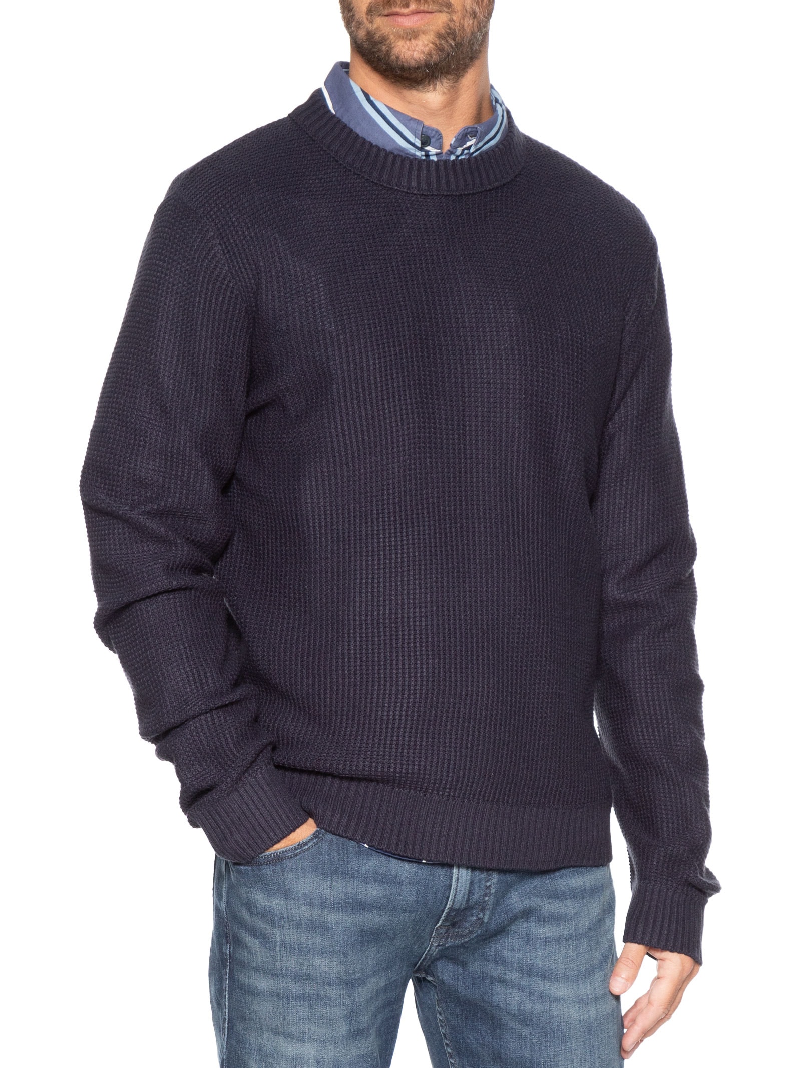 Suéter Masculino Roy Gola Careca Tricot Azul Jack & Jones
