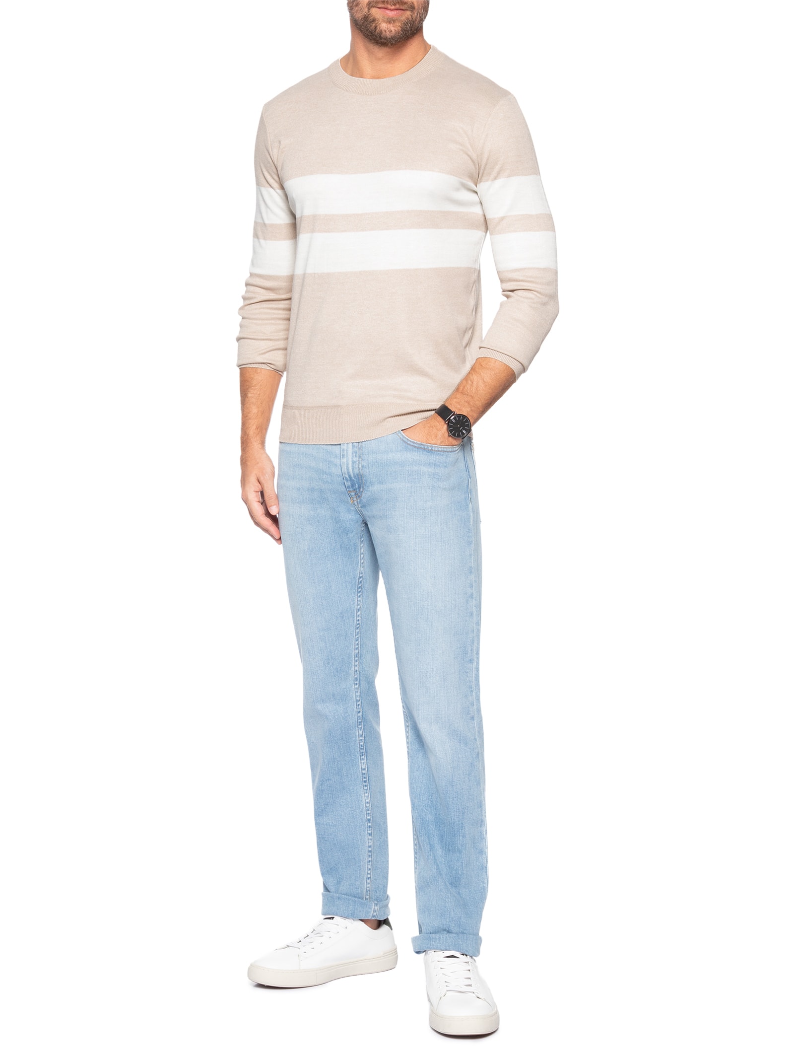 Suéter Masculino Soft Gola Redonda Bege '2 Essential